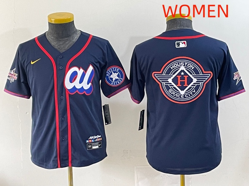 Women 2025 Houston Astros Blank Drak Blue All star Nike MLB Jersey style 001